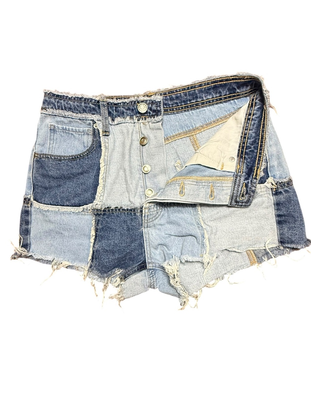 Wild Fable Highest Rise Frayed Patchwork Denim Shorts Size 4 - Picture 7 of 12